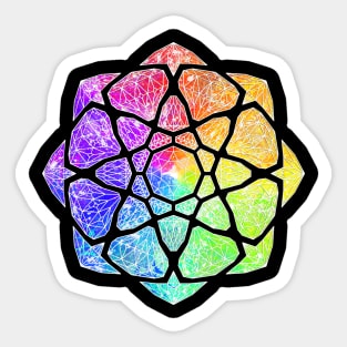 Rainbow Watercolor Crystal Mandala - White Outline Sticker